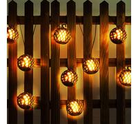 Guirlande lumineuse solaire LED extérieur lampe solaire décoration jardin en forme de boule effet flamme, plastique noir, LED blanc chaud, L 200 cm, terrasse