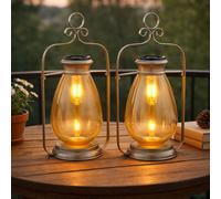 Lampe Solaire Jardin Lumière Extérieure LED Lanterne Jardin Verre Ambre 2er Set