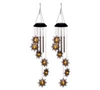 Lampe solaire Lampe à suspendre Carillon Bâtons sonores Soleil Lampe de balcon LED Deko 6 flammes Extérieur, métal, LED, DxH 13x75 cm, lot de 2