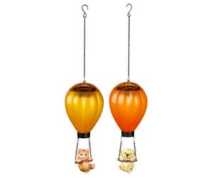 Lampe solaire Lampe à suspendre LED Montgolfière Lampe de balcon chien chat multicolore, métal plastique, LED blanc chaud, LxlxH 12x12x49 cm, set de 2