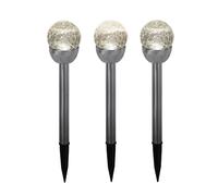 Lampe solaire Lampe boule de jardin, lampe enfichable en optique verre brisé, lampe d'allée, batterie intégrée, acier inoxydable, argent, LED, DxH 6x24,5cm, set de 3 pièces