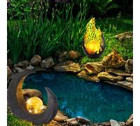 Lampe Solaire Lampe de Jardin Extérieur 2er Set Batterie Flamme Lune Noir LED