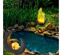 Lampe Solaire Lampe de Jardin Extérieur 2er Set Batterie Flamme Lune Noir LED