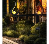 Décoration de jardin lampe solaire enfichable lampe d'extérieur LED lampe sur piquet lampe de jardin, design flamme, LED, H 90 cm, lot de 2
