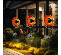 Lampe solaire sur piquet à brancher, noir et orange, lampe de jardin sur piquet solaire, acier, ampoule LED, H 61 cm, lot de 3