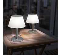 Lampe de table Lampe solaire Lampe d'extérieur Lampe de terrasse Lampe de table pour balcon, IP44 Accu Interrupteur à tirette Métal blanc, 10x LED blanc froid, DxH 20x28 cm, Set de 2