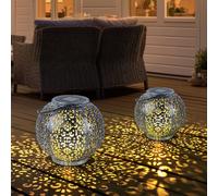 Lampe solaire Lampe à suspendre Décoration de jardin LED Jardin ronde Lampe d'extérieur Table Design sphérique, plastique noir argenté, 1x LED, DxH 18x17 cm, set de 2