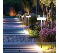 Lampe Solaire Lampe D'Extérieur Borne Lumineuse Argent LED Jardin Inox H 39cm 6x
