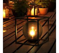Boule solaire pour jardin extérieur décoration boule lumineuse solaire 23 cm, cadre métal nickel plastique antique fumé, rétro Edison LED blanc chaud, LxH 23x23 cm