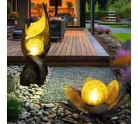 Lampe solaire effet de feu flamme lumière extérieure fleur de lotus décoration de jardin solaire lampe solaire, optique en verre brisé, LED blanc chaud, lot de 2