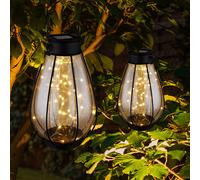 Lampe Solaire D'Extérieur Lanterne Guirlande LED Ambre Grille en Métal Noir 2x
