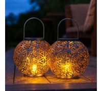 Lampe solaire d'extérieur, lampe solaire orientale à LED, lanterne solaire d'extérieur, effet lumineux fleur de vie, 1x LED blanc chaud, DxH 20x29 cm, lot de 2