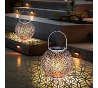 Lampe solaire d'extérieur, lampe solaire orientale à LED, lanterne solaire d'extérieur, effet lumineux fleur de vie, 1x LED blanc chaud, DxH 20x29 cm, lot de 2