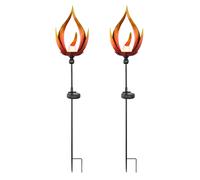 Lampe solaire Lampe extérieure aspect flamme Lampe de jardin Lampe extérieure Entrée, métal noir, 1x LED, DxH 18x93 cm, lot de 2