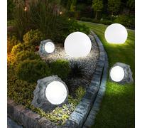 Lampe Solaire Lampe Extérieure Pierre Boule Optique Jardin Déco Gris LED 5er Set