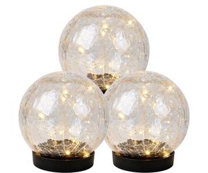 Lampe solaire Lampe solaire Balcon Deko Crackle verre blanc chaud LED D 12 cm 3er Set