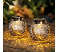 Lampe Solaire Lanterne Décor Jardin Lampe Extérieure Verre LED H 12,5 cm 2x
