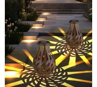 Lanterne de décoration de jardin lanterne solaire avec maille de bambou à suspendre ou à poser, LED blanc chaud, DxH 27x17,5 cm, terrasse de jardin, lot de 2