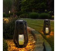Lampes solaires pour l'extérieur, lampe de table solaire LED, lampe suspendue, jardin, lanterne LED, effet flamme, avec effet de lumière dansante, 1x batterie LED, DxH 18x26 cm, lot de 2