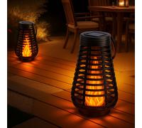 Lampes solaires pour l'extérieur, lampe de table solaire LED, lampe suspendue, jardin, lanterne LED, effet flamme, avec effet de lumière dansante, 1x batterie LED, DxH 18x26 cm, lot de 2