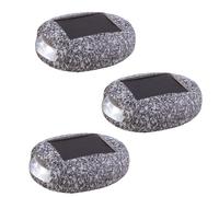 Lampe solaire LED d'extérieur, design en pierre, lampe de jardin, lampe de chemin, plastique gris, batterie IP44, L 8,5 cm, lot de 3