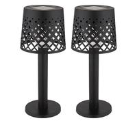 Lampe solaire LED, lampe de table, lampe d'extérieur, lampe de terrasse, lampe de jardin, plastique transparent noir, batterie 6-8h IP44, blanc chaud 3000K, lot de 2, D 9 cm