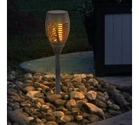 Lampe Solaire LED Noire Avec Piquet D'Enfoncement Effet Flamme Perforations
