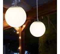 Lampe solaire à LED Lampe à suspendre Balcon blanc Boule Lampe d'extérieur Boucle en caoutchouc, plastique, 4x LED blanc chaud, DxH 20x75 cm, lot de 2