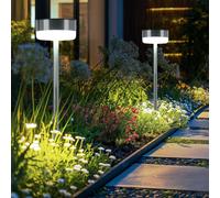 Lampe solaire LED lampe d'extérieur lampe de chemin décoration de jardin piquet de sol lampe de terrasse décoration solaire, acier inoxydable plastique argent, batterie blanc chaud, H 39 cm, lot de 2
