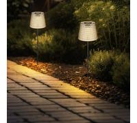Lampe solaire LED décoration de jardin lampe d'extérieur lumière cristalline, plastique noir fumé, batterie IP44 piquet de terre, blanc chaud 3000K, lot de 2, H 60 cm