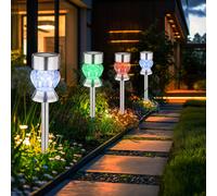 Lampe d'extérieur lampe solaire décoration de jardin RGB cristaux de verre à couleur changeante lampe enfichable, acier inoxydable plastique noir, LED 5000K blanc froid, H 35 cm, lot de 4