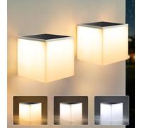 Lampe Solaire Murale en Forme de Cube pour Extérieur, Lumière Blanche Chaude + Blanche Froide 2 Pièces - LED Étanche IP44, Adaptée à Jardins, Terrasses et Garages, Modèle Sans Fil Externe