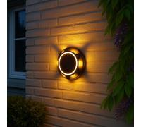 Lampe solaire noire Lampe extérieure Lampe murale Lampe de jardin Lampe enfichable Batterie Mur de maison résistant aux intempéries, alu plastique, 1x LED 3000K, DxH 14x3,6 cm