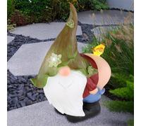 Nain de jardin Lutin avec oiseau Lampe solaire Lampe solaire Décoration de jardin Lampe extérieure Balcon Batterie, IP44 résistant aux intempéries, plastique multicolore, 1x LED blanc froid, LxlxH 25,