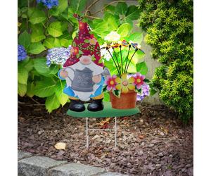 Lampe solaire nain Décoration de jardin Lampe solaire enfichable Lampe extérieure fleurs libellules, métal multicolore, 5x LED blanc chaud, LxlxH 43x8x47,5 cm