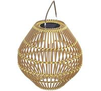 Lampe solaire Outsunny, lampe de jardin en rotin, lampe solaire étanche avec capteur de lumière, lampe de jardin LED avec design tambour, pour terrasse, balcon, acier, jaune