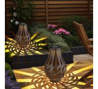 Lanterne de décoration de jardin lanterne solaire avec maille de bambou à suspendre ou à poser, LED blanc chaud, DxH 27x17,5 cm, terrasse de jardin, lot de 2