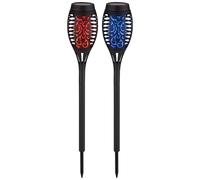 Lampe solaire piquet de terre effet feu Lampes solaires pour extérieur changement de couleur Eclairage solaire extérieur jardin, estampage, 8x RGB LED, DxH 7,5x50,5 cm, set de 2