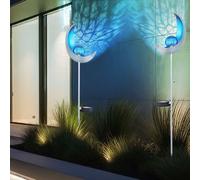 Lampe Solaire Piquet LED Lune Crackle Verre IP44 Bleu 2er Set