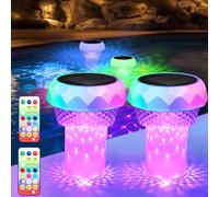Lampe Solaire Piscine Flottante Diffuseur Chlore Piscine avec Lumière Solaire LED Distributeur de Chlore Flottant avec télécommande Libération Réglable & Ouverture Facile Doseur Flotteur Solaire