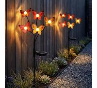 Lampe solaire Lampe de jardin LED papillon multicolore Piquet de terre, métal plastique, LED, H 68 cm, lot de 2