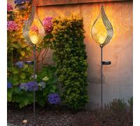 Lampe Solaire Pointe Extérieur à Pied Flammeneffekt Luminaires de Jardin LED 2er
