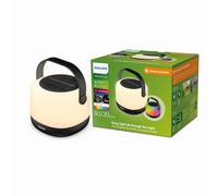 Lampe solaire portable Philips Alula, 3000K et changement de couleur RVB, câble de chargement USB, IP44, noir et blanc