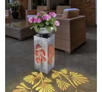 Pilier décoratif avec pot de fleurs et éclairage Lampe de colonne solaire, poteau de jardinière d'extérieur avec bol en métal, effet lumineux, 1x LED blanc chaud, H 59 cm, jardin