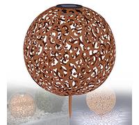 Lampe solaire pour extérieur jardin boule aspect rouille - Décoration LED vintage balcon - Lampe extérieure boule solaire - diamètre 28 cm