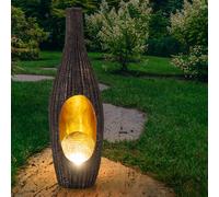 Lampe Solaire pour LED Extérieur Déco Design Rotin Couleur Dorée Boule de Verre