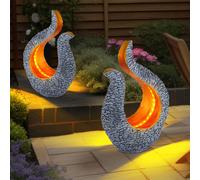 Lampe Solaire Sculpture Décoration de Terrasse Balcon Aspect Pierre Or LED 2x