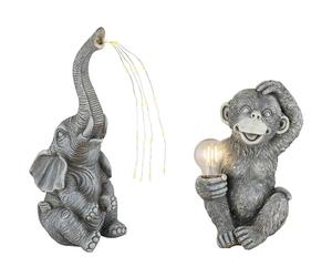 Lampe solaire Singe Boule Décoration de jardin Figure animale Aspect pierre Lampe solaire Éléphant, gris, LED blanc chaud, lot de 2