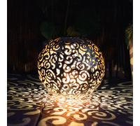 Boule solaire pour lampe solaire d'extérieur, lampe enfichable de couleur argentée boule orientale de jardin, avec effet lumineux et piquet au sol, 1x LED 3000 Kelvin, DxH 18,5x54 cm