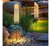 Lampe à brancher, bambou, lumière solaire, piquet, lampe en bambou, solaire, perforations décoratives, vert, LED blanc chaud, DxH 12x79,5 cm, lot de 2